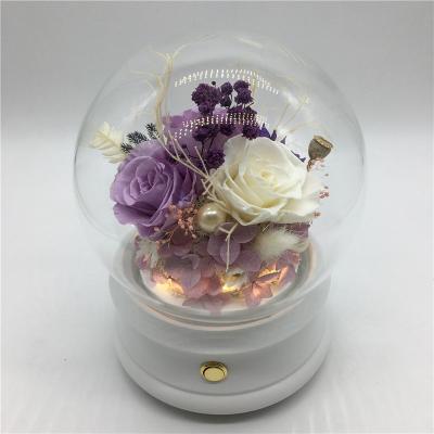 China Home Romantic Purple Roses Flower Music Louder Loudspeaker Decoration Durable Roses Preserved Box With LED Light Valentine's Day Gift for sale