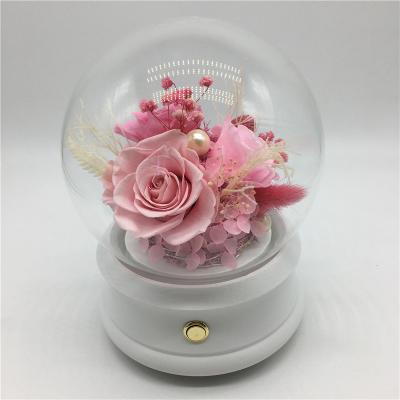 China Wholesale Home Decoration Pink Color Roses Eternal Preserved Roses Flower Music Louder Speaker Box With LED Light for sale