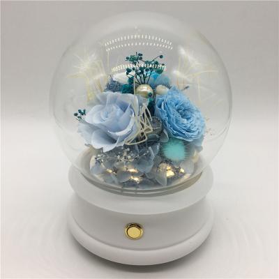 China Home decoration romantic roses forever young color preserved roses flower music louder speaker box with LED light valentine gift for sale