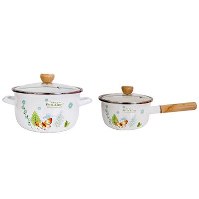 China Sustainable high quality 3L, 4L enamel pot metal enamel glass casserole lid wood knob&handle for sale