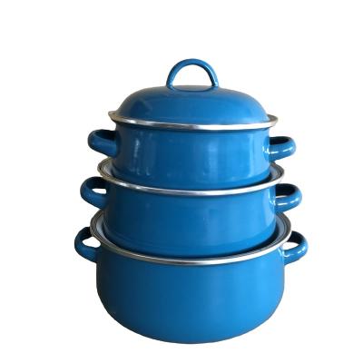 China Sustainable High Quality Solid Color Enamel Casserole Sets Enamel Cookware Sets Enamel High Pot for sale