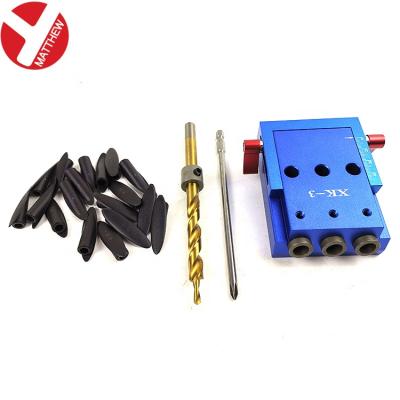 China Drills with Angles on Object Woodworking Aluminum Portable Pocket Hole Jig with Three 9.5mm Drill Holes for sale