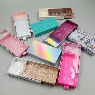 China Luxury Natural Clear Top Empty Eyelash Envelope Mink Eyelash Packaging Box For Private Label LZ Drawer Stock Custom Eyelash for sale