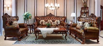 China Antique Elegant Corner Sofa BISINI Wood Carving Genuine Leather Sofa Set for sale