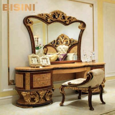 China Bisini Style Luxury Arabic Antique Marble Vanity Top Dresser in Solid Wood with Mirror for Wedding Bedroom - BF07-10084 for sale