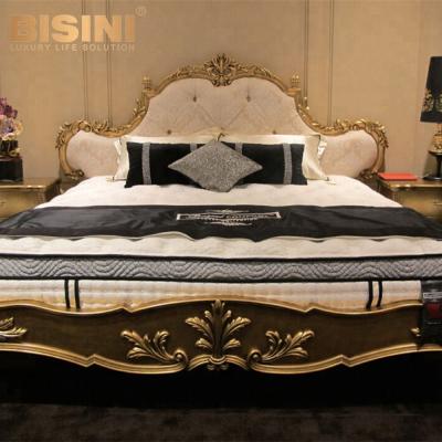 China European Classic Royal Bisini Headboard Crown With Hand Carved Gold Make Old Luxury King Size Upholstered Wedding Bed - BF07-30049 for sale