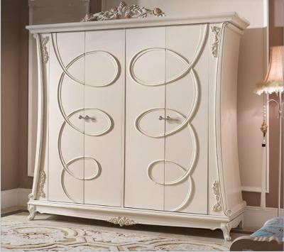 China BISINI Solid Wood Carved French Ivory White Bedroom Wardrobe for sale