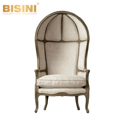 China Birdcage Armchair Bisini Style Luxury French Rustic Vintage Solid Wood Hand Carving High Back Fabric Chair Sofa Furniture for sale