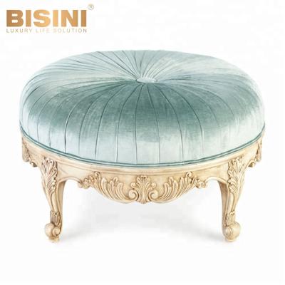 China Classic Antique Gold Solid Wood Foot Stool Bisini Hand & Carved Solid Wood Foot Stool, Round Floral Ottoman BF07-10238 for sale