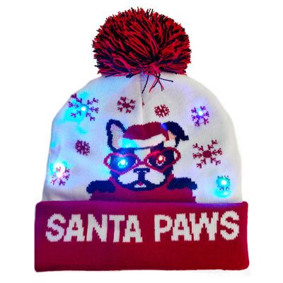 China COMMON New Arrival Santa Christmas Knitted Hat Made By Acrylic With Led Light For Decoration for sale