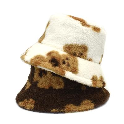 China Custom Bear Striped Panda Terry Towelling Hat Embroidery Bucket Hat for sale