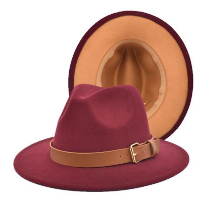 China Plush Two Colors Edge Mens Womens Wide Felt Church Jazz Fedora Hat for sale