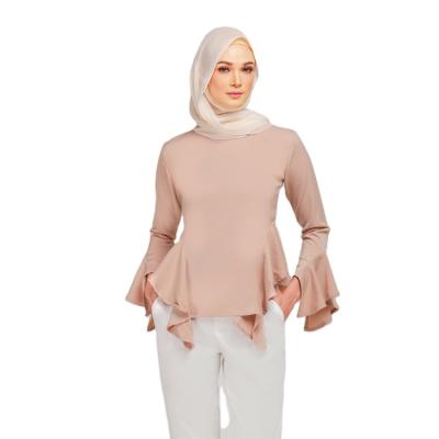 China Anti-pilling New Design Muslimah Blouse Flared Long Sleeve Special Cut Blouse for sale