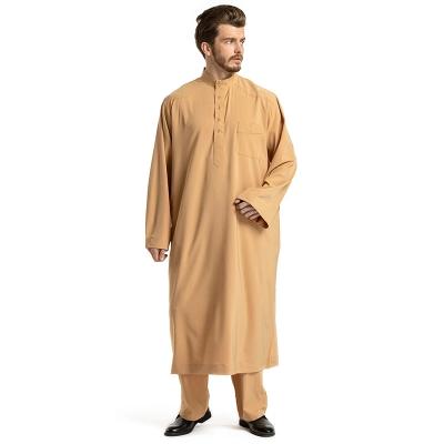 China Turkish Arabic Stand Collar Anti-wrinkle Kurta Muslim Islamic Clothing Men's Jubah Men's Style Tthobe For Prayer for sale