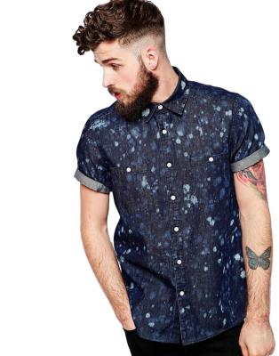 China Short Sleeve Men's Casual Dress Shirt In Jean Fabric New Fashion Design Casual Shirt for sale