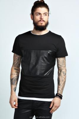 China PU Panel Anti-pilling T-shirt / White Custom Designs High Fashion Men's T-shirt / Apparel / model-sc296 for sale