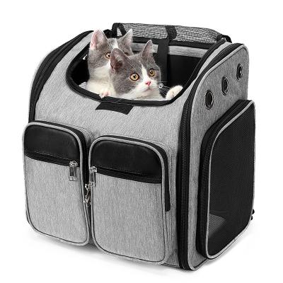 China Brand Canvas Pet Cat Backpack Expandable And Puppy Carry Breathable Outdoor Travel Folding Portable Carrier Dog Bag for sale