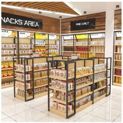 China Factory Price Single Sided Custom Supermarket Display Stand Wood Display Racks For Groceries & Snacks & Shoes for sale