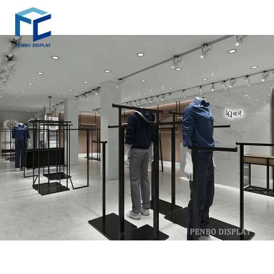 China Neat Design Custom Stainless Steel Cloth Shop Display Man Clothes Display Racks Metal Men's Wear Retail Shop Clothing Rack for sale