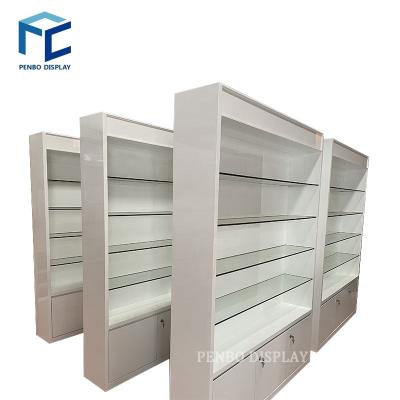 China Modern MDF Pharmacy Store Interior Designs Medical Custom Glass Pharmacy Furniture Store Shelf Display Shelves For Sale for sale