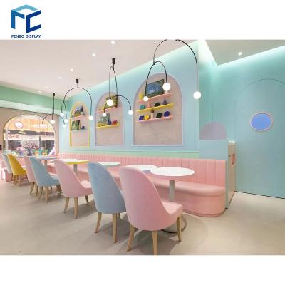 China Powder Coated Steel Cute Sweet Pink Ice Cream Shop Shop Decorations Custom Interior Design For Yogurt Display Coffee Milk Tea Shop Design for sale