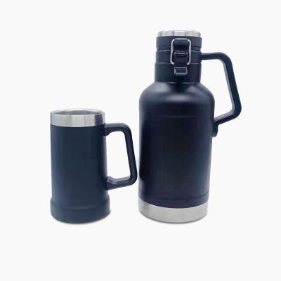 China Portable Double Wall Stainless Steel Reusable Beer Half Gallon 64oz Reusable Water Jug With Handle Lid for sale