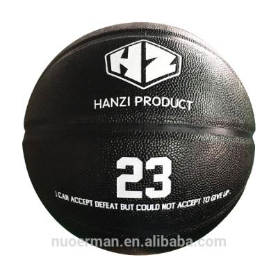 China Gym Training Black Leather Basketball With Logo for sale