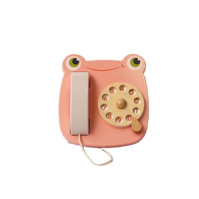 China Cosmetic Rotary Vintage Telephone Model Toy Makeup Set Wooden Toy Simulated Desk Phone Wooden Ornament For Kids Birthday Gift Supplies Pink for sale