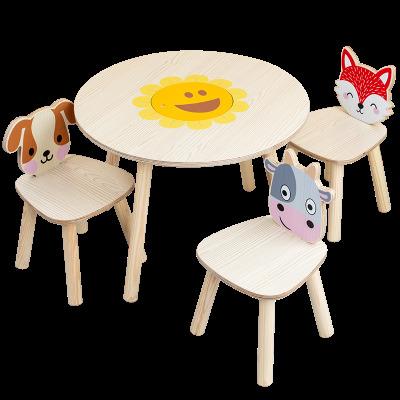 China New contemporary children's wooden table and chair kindergarten furniture learning wooden table and chair set for sale