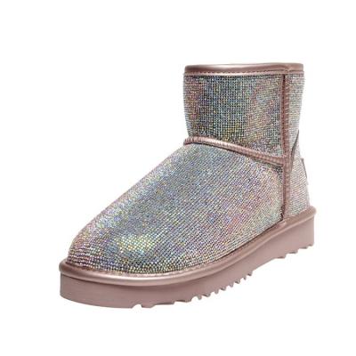 China Winter Bling Bling Snow Funky Snow Ankle Sheepskin Flat Boots Outdoor Indoor Warm Classic Lightweight Sparkle For Women for sale