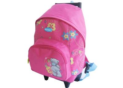 China Kids Trolley School Bag Girls Roller Backpack Pink 300×600D Polyester for sale