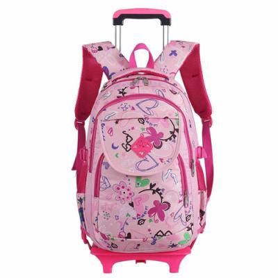 China Pink All Over Screen Print Trolley School Bag Wheels Childrens Trolley Bag for sale