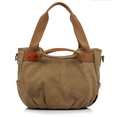 China Khaki Womens Tote Bags Fashion Wrinkle Bottom And Top Carry Handle for sale