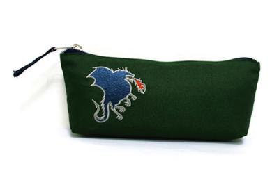 China Embroidery Green Retro Personalized Pencil Case Mesh Pocket With Velcro Closure for sale