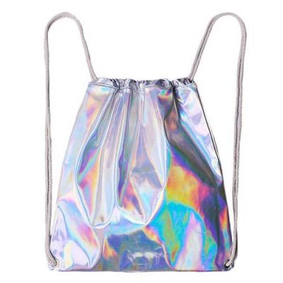 China Colorful Metallic Silver Laser PVC Gym Sack Drawstring Bag One Main Compartment for sale