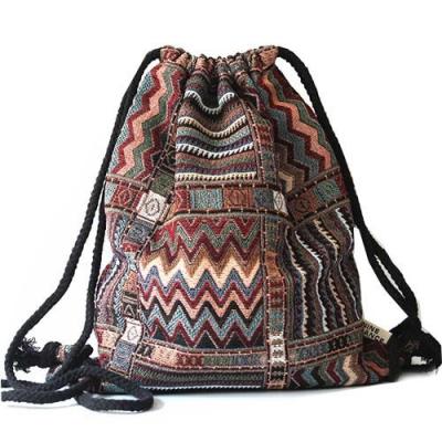 China Bolso bohemio del deporte del lazo del estilo del poliéster del gimnasio del bolso femenino del saco con el bolsillo en venta