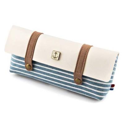 China Fashion Blue Stripe Canvas Personalized Pencil Case With Magnetic Closure for sale