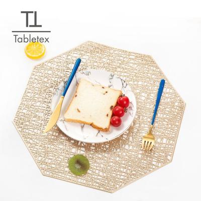 China Tabletex 38cm Viable Hexagon Vinyl Hollow Metallic Table Place Mat for sale