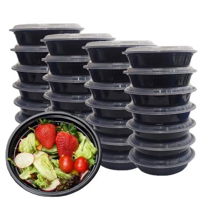 China 37 Ounce Round Black Microwavable Plastic Containers Stackable Manufacturers, Disposable Plastic Microwavable Meal Prep Containers With Lid for sale