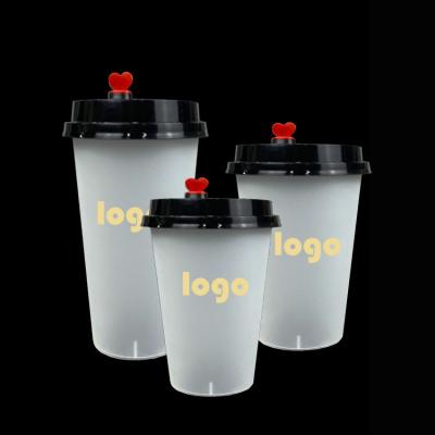 China Custom Printed Single Wall Clear PP Smoothie Tea Cup Disposable Plastic Cup With Lid for sale