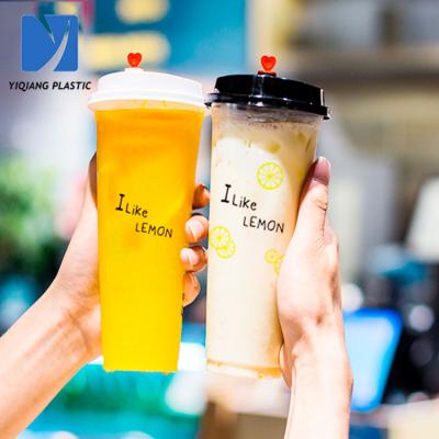 China Custom Logo Cheap 16oz 24oz 32oz 500ml Custom Printing Single Wall Cold Drinks PP Disposable Plastic Cups With Lids for sale