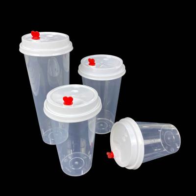 China 650ml Single Wall Custom Printed Clear Disposable Plastic PP Smoothie Tea Cup Cup With Lid for sale