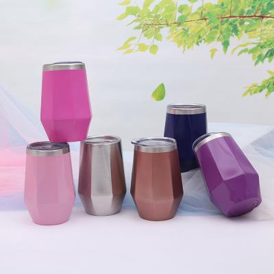 China Viable 12oz Diamond Tumbler Glass Cup Double Wall Wine Cup Stainless Steel Vacuum Tumbler for sale