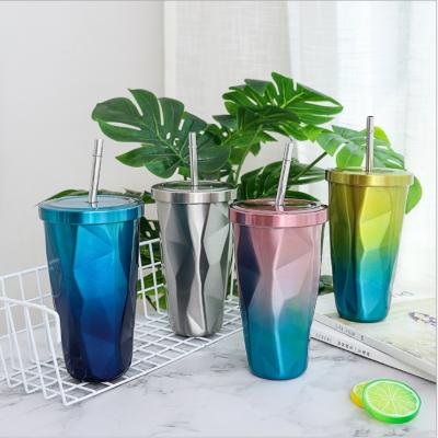 China 500ml Irregular Shape Stainless Steel Coffee Mug Insulation Car Travel Mug Viable Unique Colored Straw Mug for sale