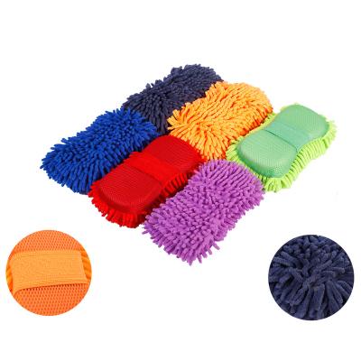 China Sustainable Soft Premium Free Colored Microfiber Car Wash Sponge Chenille Foam Scratch Cleaning Sponge With Elastic Band for sale