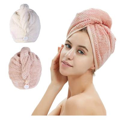 China Simple Custom Logo Hair Salon Drying Turban Towel Microfiber Wrap Hair Cap For Curly Hair After Shower Makeup for sale