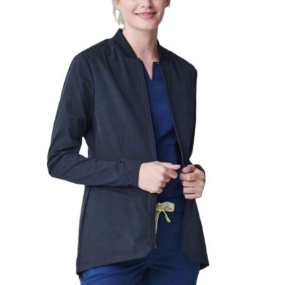 China Hot Sale Hospital Coat Black Stretch Material Longevity Lab Jacket With Zipper Medical Uniforms Scrubs Women Jackets for sale