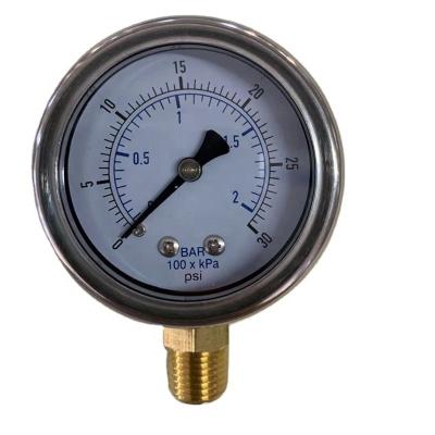 China Stainless Steel Bottom Mounted Oil Filled Pressure Gauge Manometer 2inch 0-30psi for sale