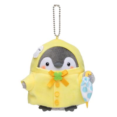 China Koupen Chan Japanese Penguin Small Plush 13cm Yellow Cartoon Raincoat With Umbrella Plush Pendants Custom Stuffed Animals Keychains for sale