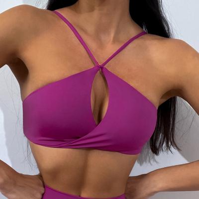 China New Yoga Sports Bodybuilding Sexy Backless Comfortable Seamless Bra Workout Wear Yoga Top Shockproof Top for sale